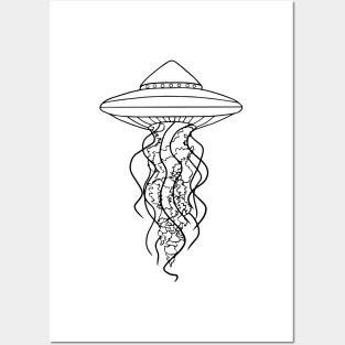 UFO Jellyfish Line Drawing Posters and Art